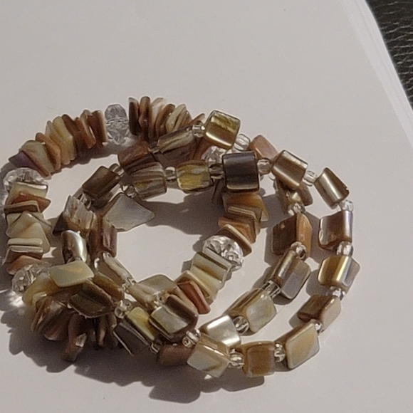 SQUARE cut natural shell tones of brown tan set of 3 - Picture 6 of 7